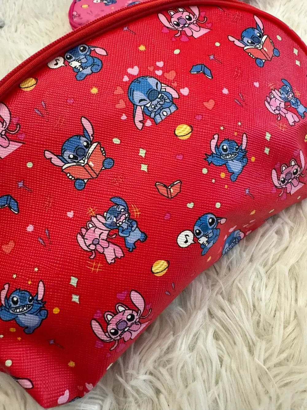 Stitch and Angel  make up bag pencil case zipper red cute